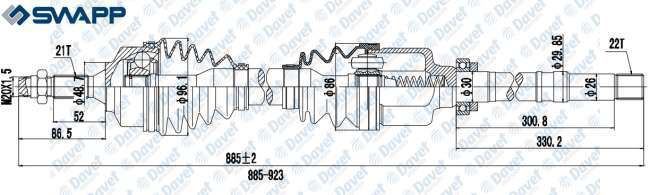 VEKA PE-8002 Komple Aks Sağ Ön Peugeot 206 (2a/C) 1.4i 16v  Uzunluk 887,5mm 1998-2006